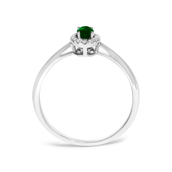 10K White Gold 5X3MM Oval Green Emerald and Diamond Accent Halo Ring (I-J Color, I1-I2 Clarity) - R N162-024488R600