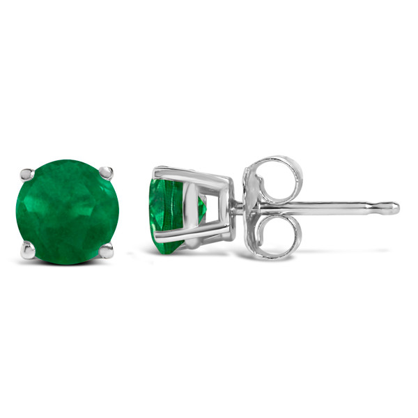 14K White Gold 5X5MM Round Green Emerald Solitaire Stud Earrings N162-023672ES19