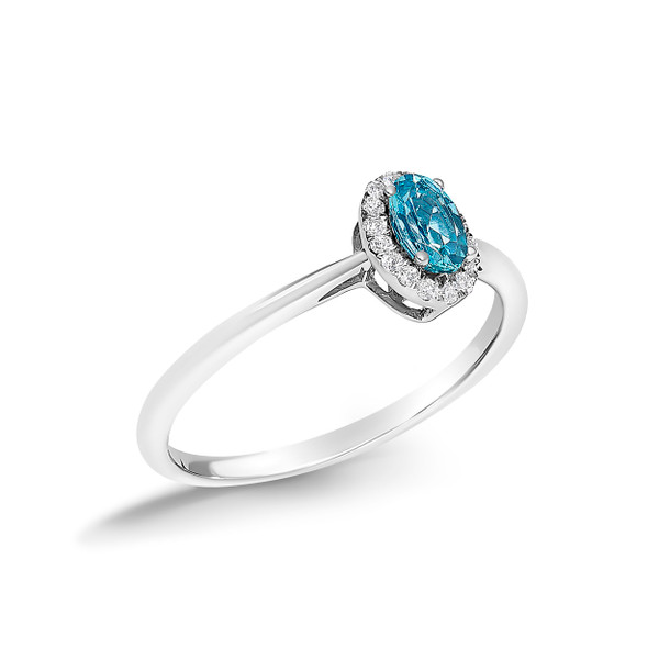 10K White Gold 5X3MM Oval Blue Topaz and Diamond Accent Halo Ring (I-J Color, I1-I2 Clarity) - Ring N162-024479R800