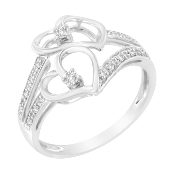 14KT White Gold 1/10 cttw Diamond Twin Heart Ring - Size 6.5 N162-017746RASH