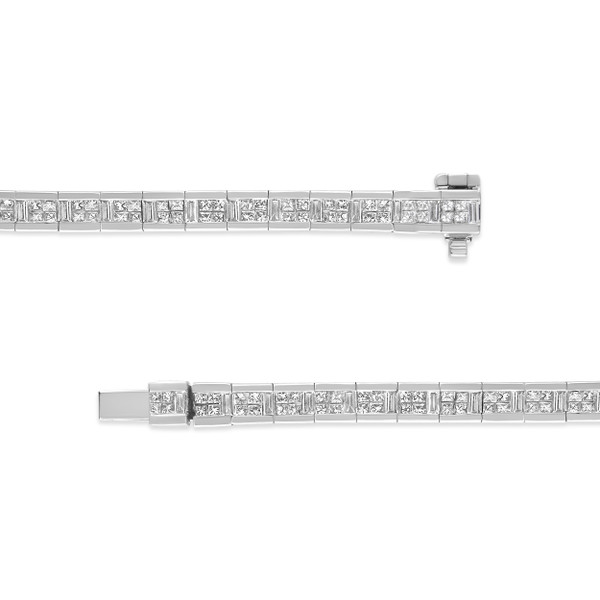 14K White Gold 4 3/8 Cttw Alternating Invisible Set Princess and Baguette Diamond Tennis Bracelet ( N162-64-7023WDM