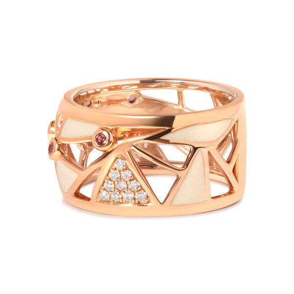 14K Rose Gold 1/3 Cttw Diamond and Pink Tourmaline Cigar Band Ring with White Enamel (G-H Color, SI N162-017436RANT