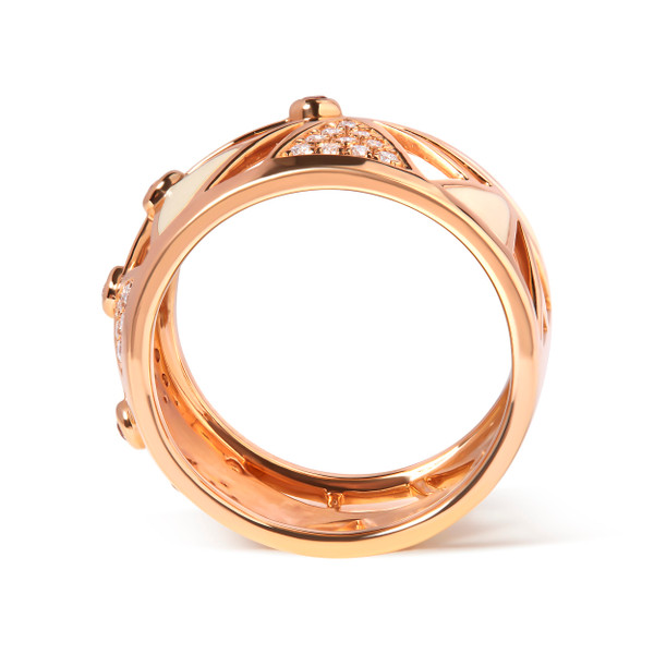 14K Rose Gold 1/3 Cttw Diamond and Pink Tourmaline Cigar Band Ring with White Enamel (G-H Color, SI N162-017436RANT