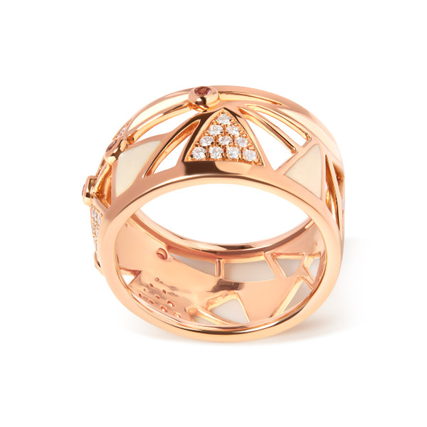 14K Rose Gold 1/3 Cttw Diamond and Pink Tourmaline Cigar Band Ring with White Enamel (G-H Color, SI N162-017436RANT