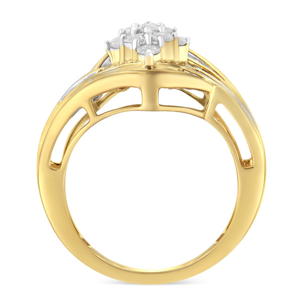 10K Yellow Gold over .925 Sterling Silver Diamond Bypass Cluster Ring (1 Cttw, I-J Color, I2-I3 Cla N162-011380R700
