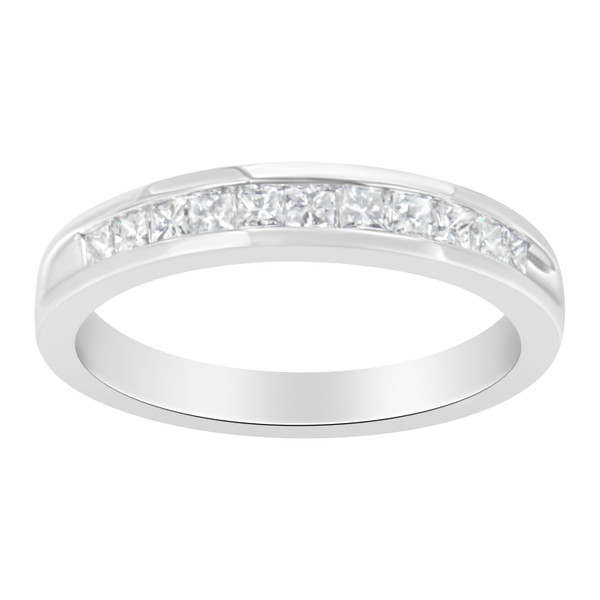 .925 Sterling Silver 1/2 Cttw Princess-Cut Diamond Channel-Set Half-Eternity Wedding or Anniversary N162-016869R800