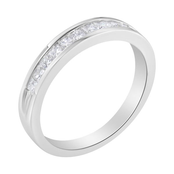 .925 Sterling Silver 1/2 Cttw Princess-Cut Diamond Channel-Set Half-Eternity Wedding or Anniversary N162-016869R800