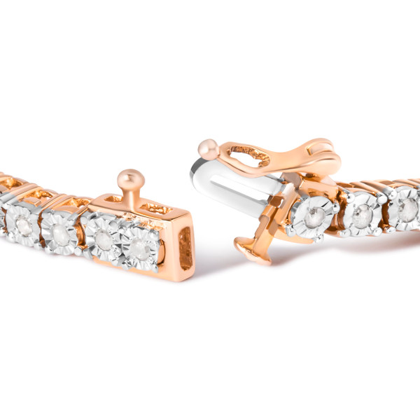 10K Rose Gold Plated .925 Sterling Silver 1.0 Cttw Miracle-Set Diamond Round Faceted Bezel Tennis B N162-021156B500