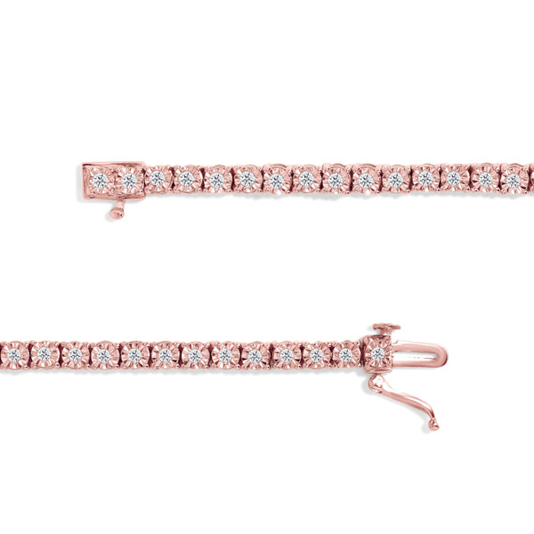 10K Rose Gold Plated .925 Sterling Silver 1.0 Cttw Miracle-Set Diamond Round Faceted Bezel Tennis B N162-021156B500