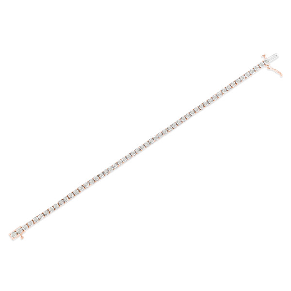 10K Rose Gold Plated .925 Sterling Silver 1.0 Cttw Miracle-Set Diamond Round Faceted Bezel Tennis B N162-021156B500