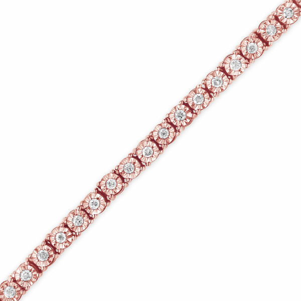 10K Rose Gold Plated .925 Sterling Silver 1.0 Cttw Miracle-Set Diamond Round Faceted Bezel Tennis B N162-021156B500