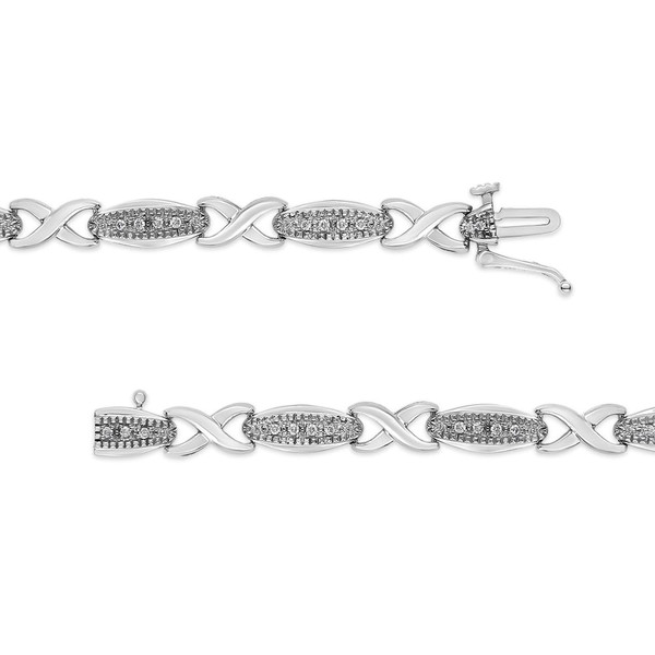 .925 Sterling Silver 1/5 Cttw Round-Cut Diamond "X" Link Bracelet - Size 7.50" (I-J Color, I2-I3 Cl N162-60-7392WDM