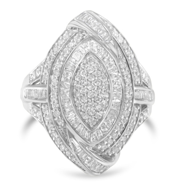 .925 Sterling Silver & 1-1/8 Cttw Diamond Marquise Shaped Cluster Triple Halo Knot Cocktail Fashion N162-011315R725