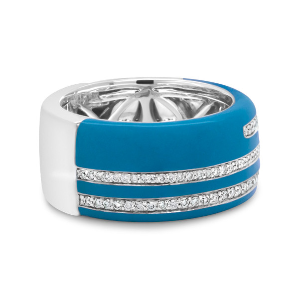 .925 Sterling Silver Turquoise Enamel 5/8 Cttw Round Diamond Wide Band Statement Ring (F-G Color, V N162-020067RD01