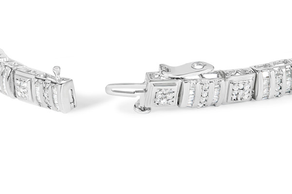 10K White Gold Round and Baguette Cut Diamond Bracelet (2.00 cttw, H-I Color, I2-I3 Clarity) N162-61-6987WDM