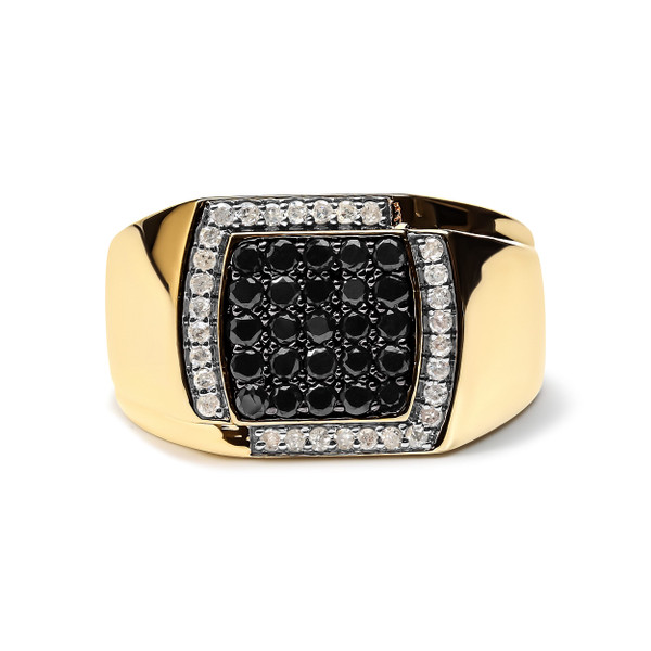 Men's 10K Yellow Gold 1.00 Cttw Cushion Cluster Black and White Diamond Statement Ring (I-J Color,  N162-023745R105