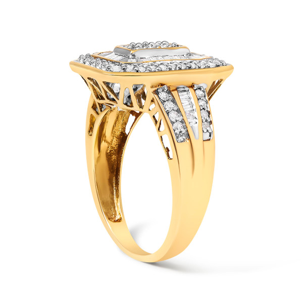 10K Yellow Gold 1.0 Cttw Diamond Vintage Inspired Baguette-Cut Double Halo Emerald-Shaped Frame Coc N162-015647R800