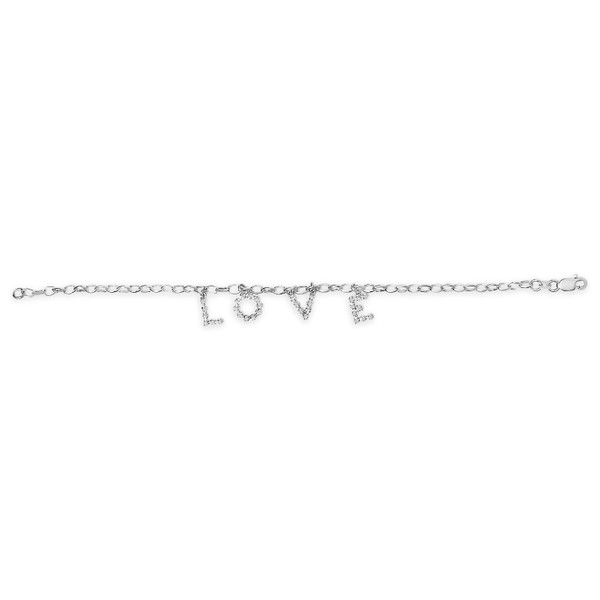 10k White Gold 1/6 Cttw Diamond "Love" Charm Cable Chain Bracelet (H-I Color, I1-I2 Clarity) - 7" N162-61-6331WDM