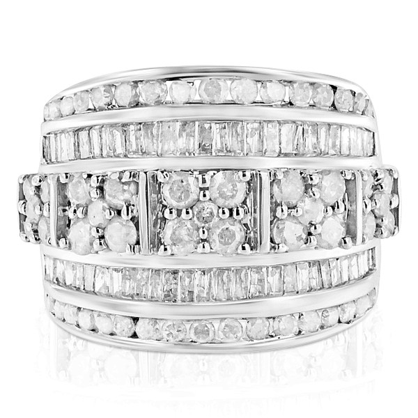 .925 Sterling Silver 2.0 Cttw Round & Baguette Cut Diamond Multi-Row Channel Set Tapered Cocktail F N162-017031R900
