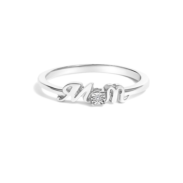 .925 Sterling Silver Diamond Accent "MOM"  Ring (J-K Color, I2-I3 Clarity) - Ring Size 6 N162-023345R600