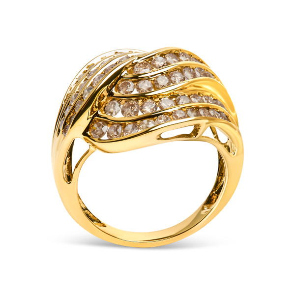 10K Yellow Gold 2.0 Cttw Channel Set Diamond Cocktail Swirl Band Ring (K-L Color, I1-I2 Clarity) -  N162-023028R600