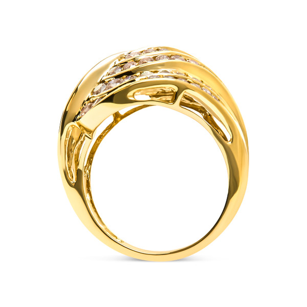 10K Yellow Gold 2.0 Cttw Channel Set Diamond Cocktail Swirl Band Ring (K-L Color, I1-I2 Clarity) -  N162-023028R600