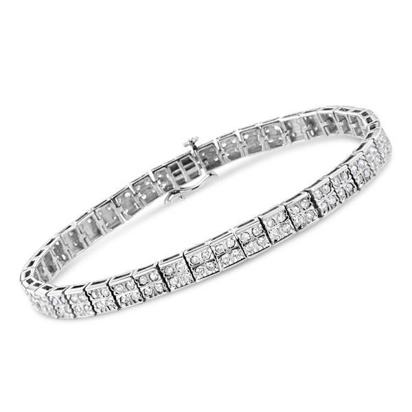 .925 Sterling Silver 2 Cttw Prong Set Round-Cut Diamond 4 Stone Box Link Bracelet (I-J Color, I3 Cl N162-60-8097WDM