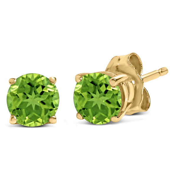 14K Yellow Gold 5X5MM Round Green Peridot Solitaire Stud Earrings N162-023678ES19