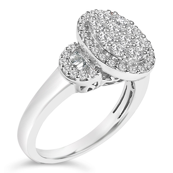 10K White Gold 1.0 Cttw Diamond Oval Cluster with Halo Vintage-Inspired Art Deco Buckle Style State N162-015496R750