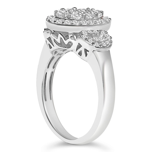 10K White Gold 1.0 Cttw Diamond Oval Cluster with Halo Vintage-Inspired Art Deco Buckle Style State N162-015496R750