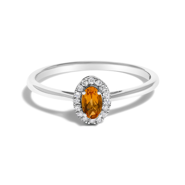 10K White Gold 5X3MM Oval Orange Citrine and Diamond Accent Halo Ring (I-J Color, I1-I2 Clarity) -  N162-023476RASH