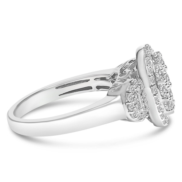 10K White Gold 1.0 Cttw Diamond Oval Cluster with Halo Vintage-Inspired Art Deco Buckle Style State N162-015494R700