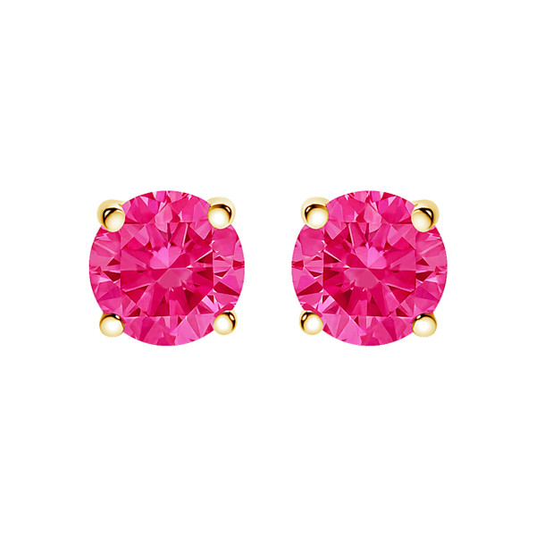 14K Yellow Gold 1.00 Cttw Round Brilliant Cut Lab Grown Pink Diamond 4-Prong Classic Solitaire Earr N162-74-6009YLP