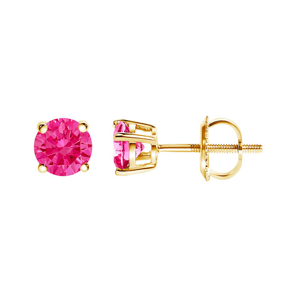 14K Yellow Gold 1.00 Cttw Round Brilliant Cut Lab Grown Pink Diamond 4-Prong Classic Solitaire Earr N162-74-6009YLP