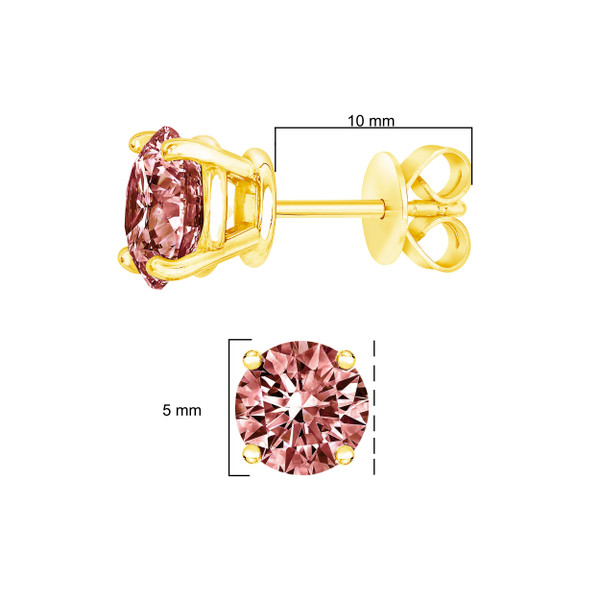 14K Yellow Gold 1.00 Cttw Round Brilliant Cut Lab Grown Pink Diamond 4-Prong Classic Solitaire Earr N162-74-6009YLP