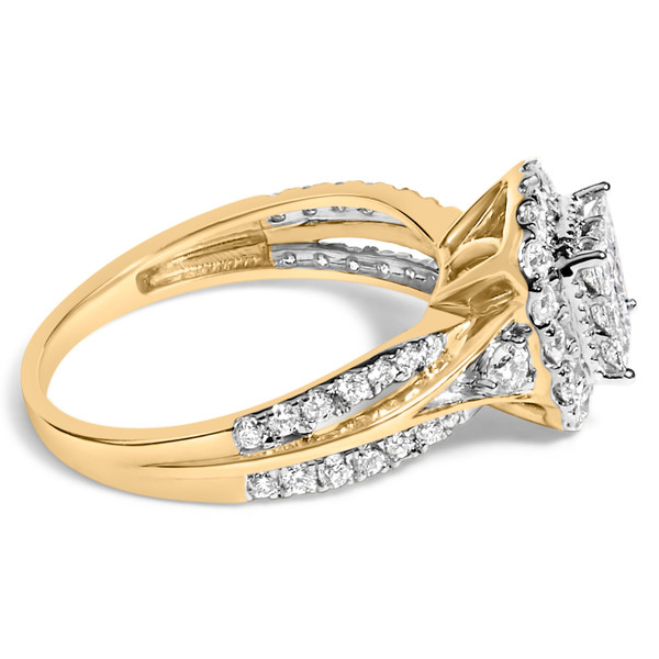 10K Yellow Gold 1.0 Cttw Diamond Composite Cushion-Shape Halo 3-Band-Look Engagement Ring (H-I Colo N162-015503R700