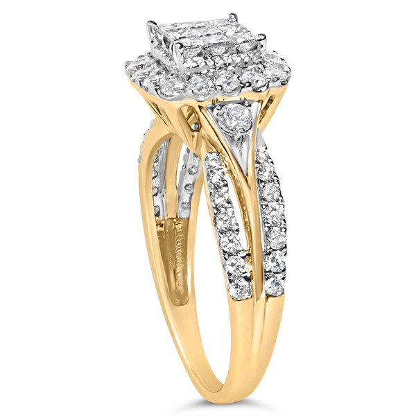 10K Yellow Gold 1.0 Cttw Diamond Composite Cushion-Shape Halo 3-Band-Look Engagement Ring (H-I Colo N162-015503R700