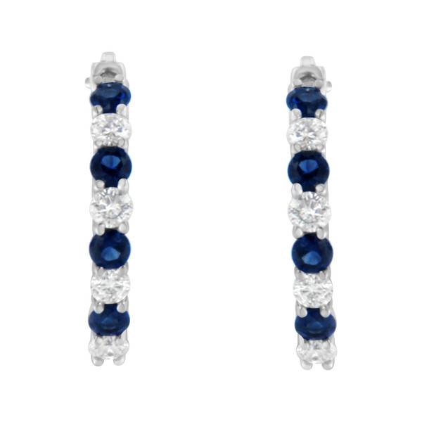 10K White Gold,  Cttw Diamond, &  Cttw Lab-Grown Blue Sapphire Leverback Hoop Earrings (H-I Color,  N162-71-5874WBS
