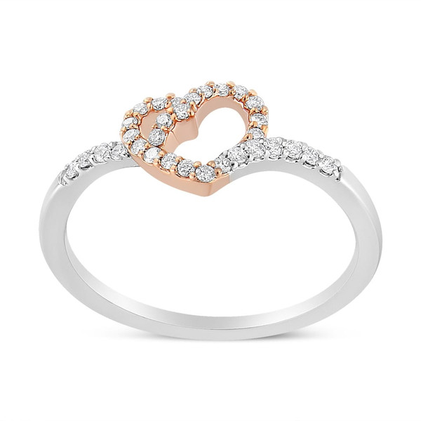 14K Rose Gold Plated and White .925 Sterling Silver 1/5 Cttw Round-Cut Diamond Open Heart Promise R N162-016428R600
