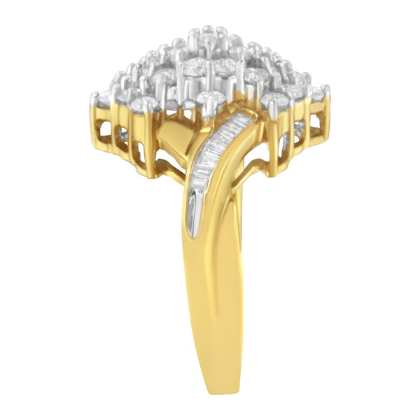 10K Yellow Gold Round And Baguette Cut Diamond Cluster Ring (1 1/10 Cttw, H-I Color, SI2-I1 Clarity N162-015825R800