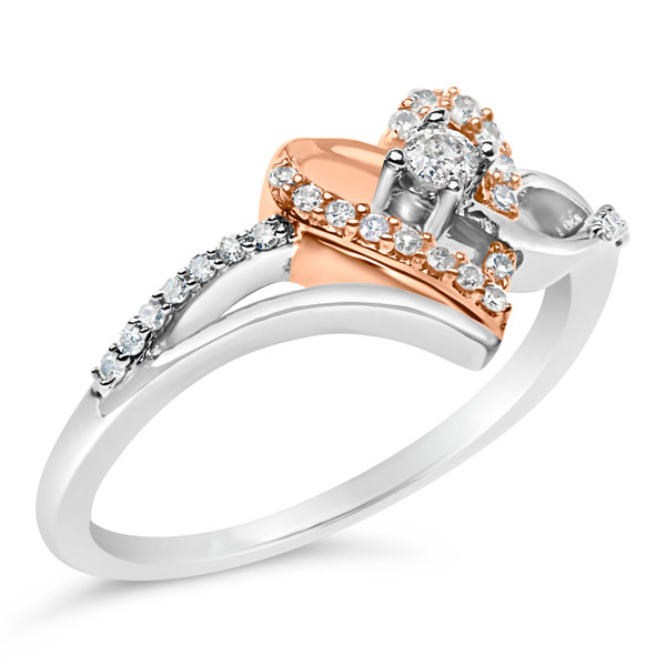 10K Rose Gold Plated .925 Sterling Silver 1/5 Cttw Diamond Two Tone Open Heart Promise or Fashion R N162-016449R800