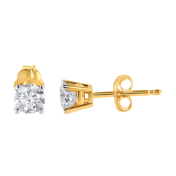 AGS Certified 14K Yellow Gold 1/2 Cttw 4 Prong Set Brilliant Round-Cut Solitaire Diamond Push Back  N162-019876EAGS