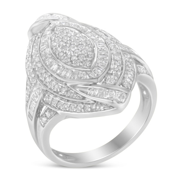 .925 Sterling Silver & 1-1/8 Cttw Diamond Marquise Shaped Cluster Triple Halo Knot Cocktail Fashion N162-011316R750