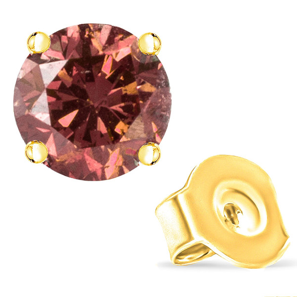 14K Yellow Gold 1/3 Cttw 4-Prong Set Round Brilliant-Cut Pink Diamond Solitaire Stud Earrings (Trea N162-74-3428YPD