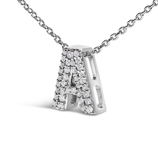 10K White Gold Diamond Accent "A" Initial Bubble Pendant Necklace N162-024157NASH