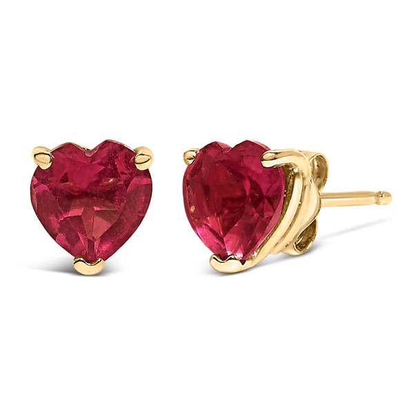 14K Yellow Gold 5MM Heart Cut Ruby Solitaire Stud Earrings N162-023669ES19