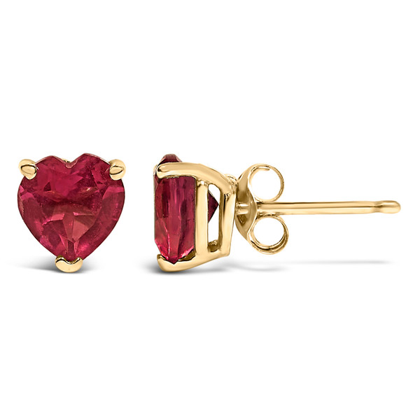 14K Yellow Gold 5MM Heart Cut Ruby Solitaire Stud Earrings N162-023669ES19