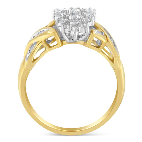 10K Two-Toned Gold Round Baguette Diamond Cluster Ring (1/2 Cttw, I-J Color, I2-I3 Clarity) - Size  N162-004372R675