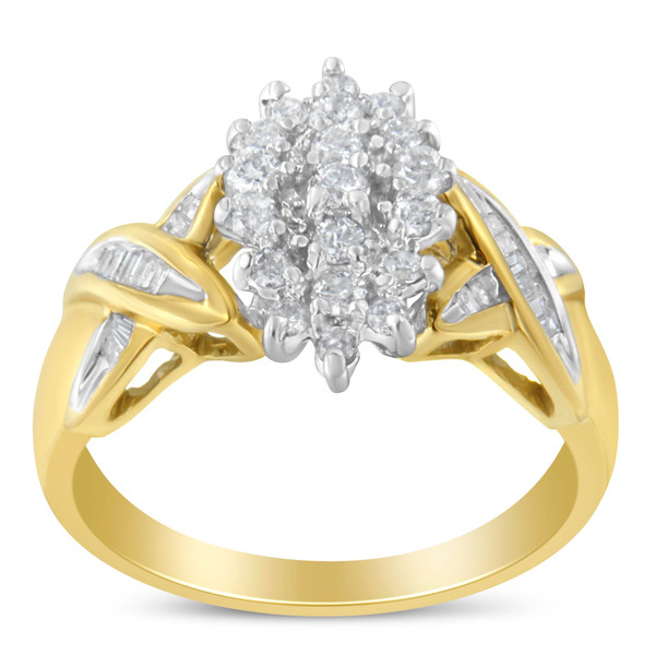 10K Two-Toned Gold Round Baguette Diamond Cluster Ring (1/2 Cttw, I-J Color, I2-I3 Clarity) - Size  N162-004372R675