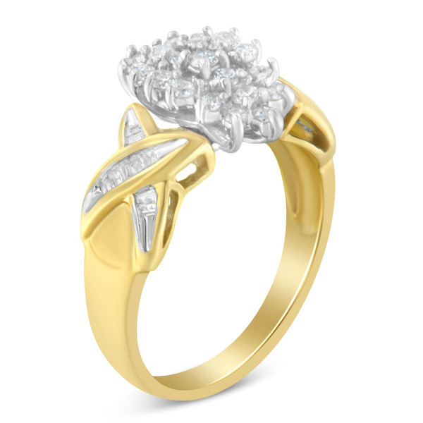 10K Two-Toned Gold Round Baguette Diamond Cluster Ring (1/2 Cttw, I-J Color, I2-I3 Clarity) - Size  N162-004372R675